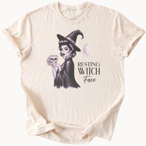Resting Witch Face Shirt Witch Holding Skull Halloween Graphic Tee